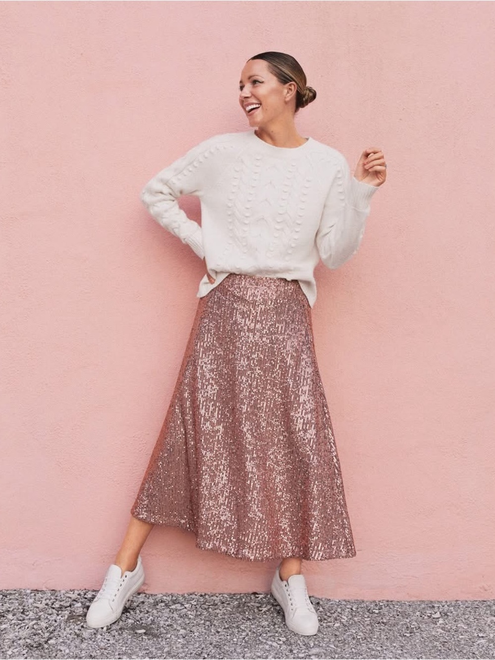 LOFT Plus Pink Sequin Skirt in‎ Rose Gold Size 16 Y2K Style